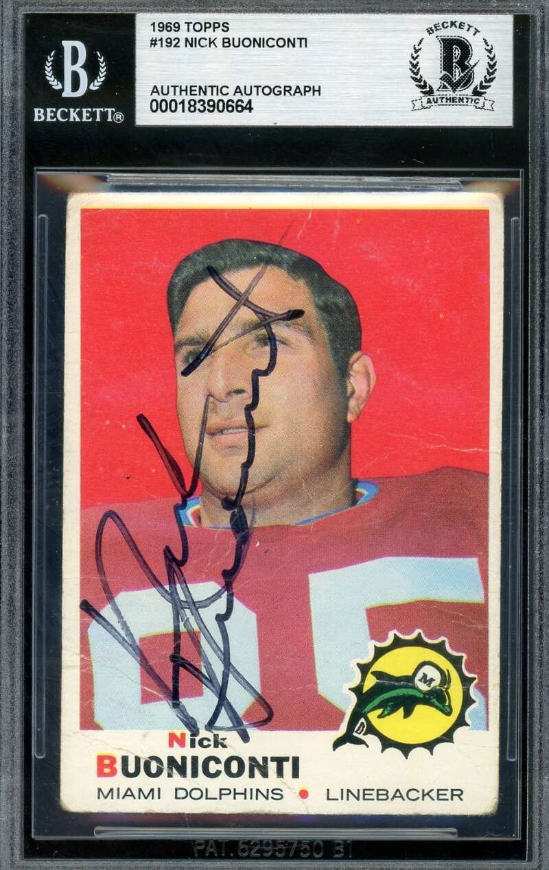 Nick Buoniconti Beckett BAS Signed 1969 Topps Patriots Autograph