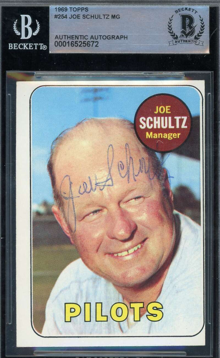 Joe Schultz Beckett BAS Signed 1969 Topps Autograph