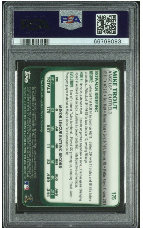 2011 Bowman Chrome Refractor #175 Mike Trout RC Psa 9 Mint Rookie Beauty