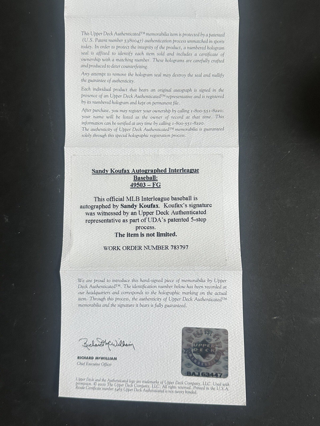 Sandy Koufax Signed Official Mlb Baseball Hof Auto Upper Deck Uda Coa W/ Case