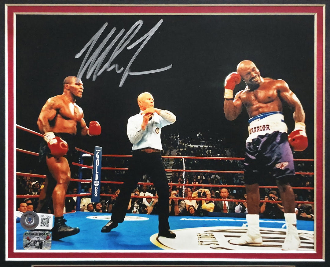 Mike Tyson Signed Framed 8x10 Photo vs Evander Holyfield Beckett BAS