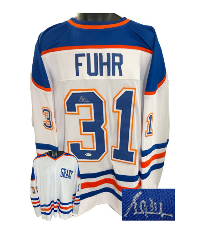Grant Fuhr signed Oiler TB Custom Stitched Pro Hockey Jersey XL- Beckett Witness