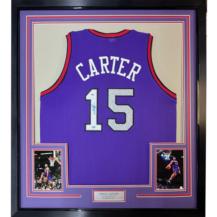 Framed Autographed/Signed Vince Carter 33x42 Toronto Purple Jersey PSA COA