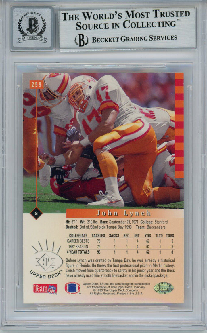 John Lynch Autographed 1993 Upper Deck SP Rookie Card HOF BAS 10 Slab 34466
