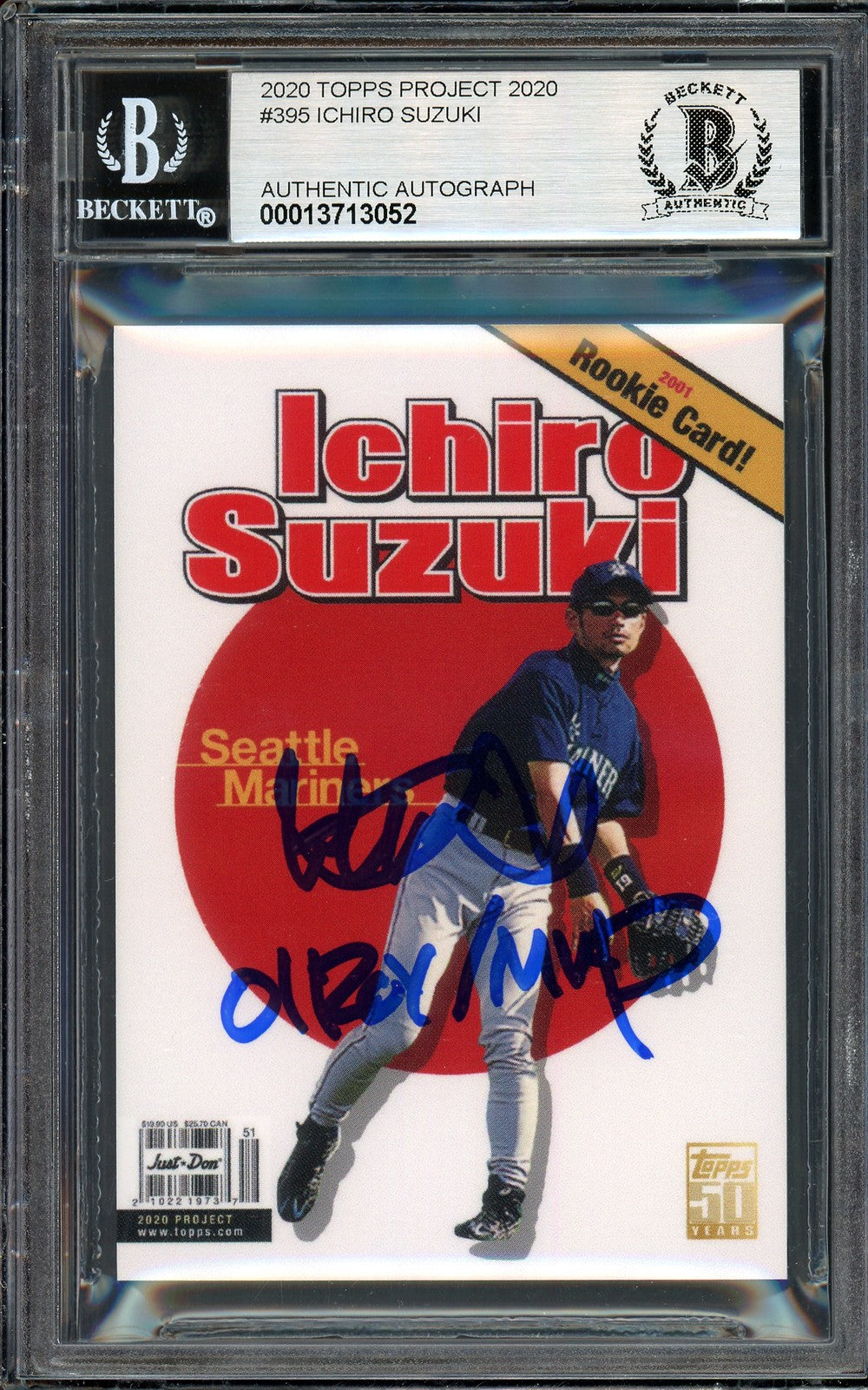 Ichiro Suzuki Auto Topps Project 2020 Don C Card 395 Sig 10 ROY/MVP Blue 1/1 BAS