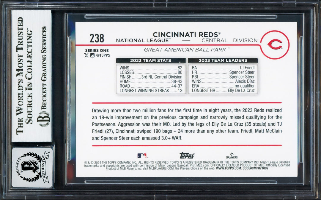 Elly De La Cruz Signed 2024 Topps RC 238 Cincinnati Reds Auto GM 10 Beckett