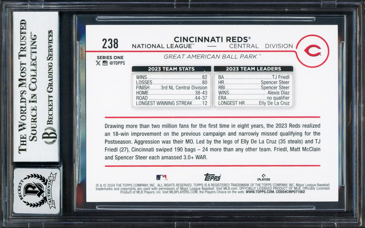 Elly De La Cruz Signed 2024 Topps RC 238 Cincinnati Reds Auto GM 10 Beckett