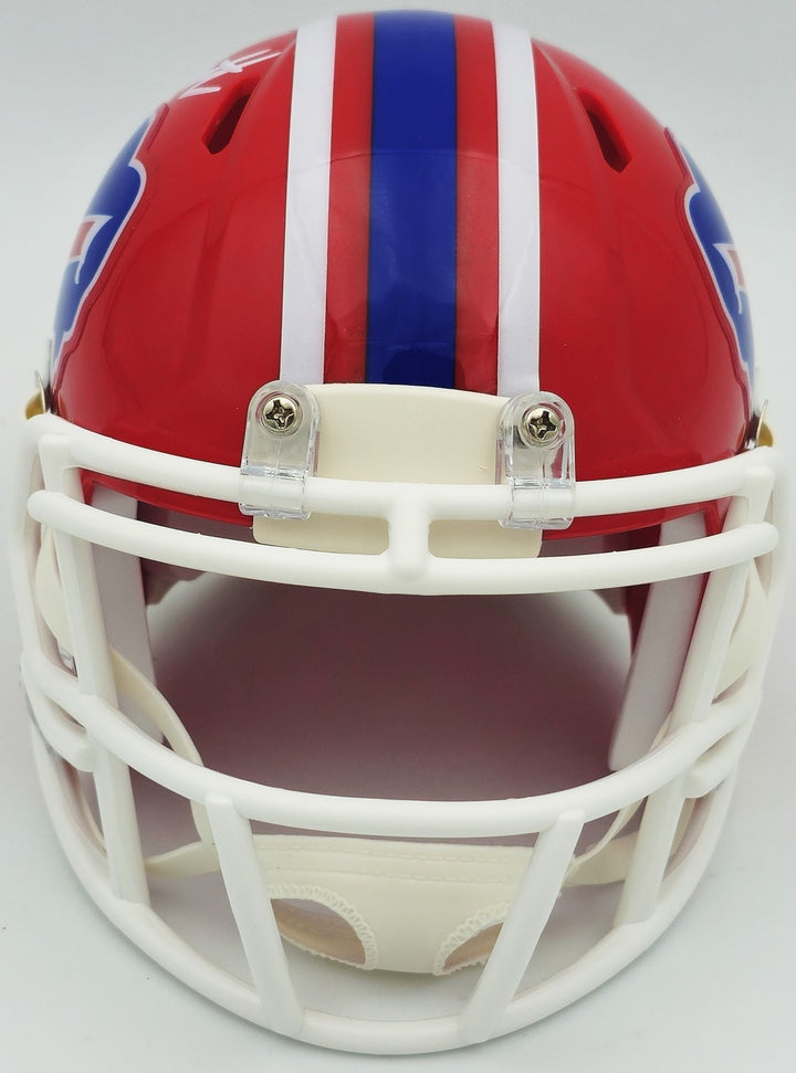 Bruce Smith Signed Bills Red Throwback 1987-2001 Speed Mini Helmet Beckett Wit