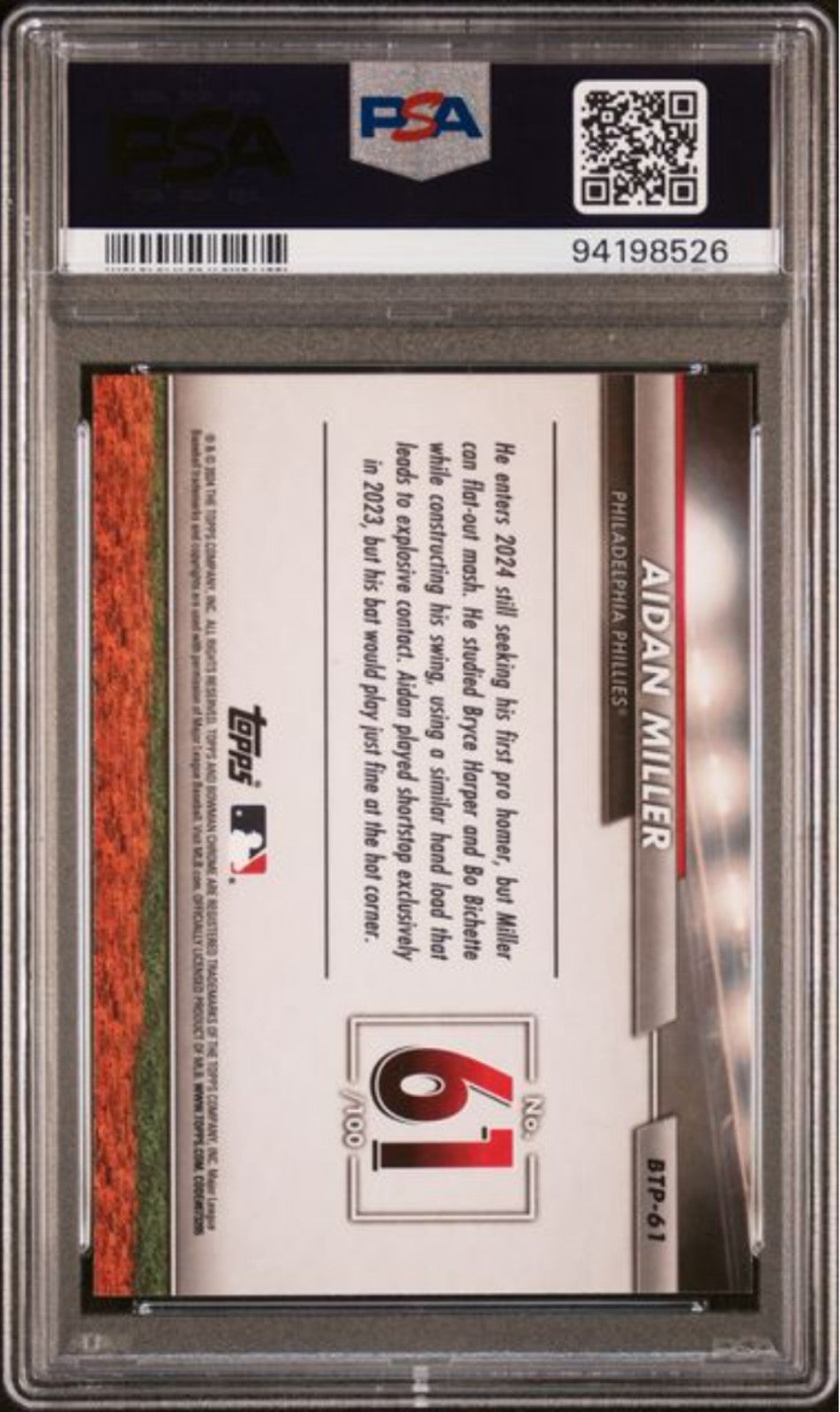Graded 2024 Topps Bowman Aidan Miller #BTP61 Scouts Top 100 Rookie Card PSA 10
