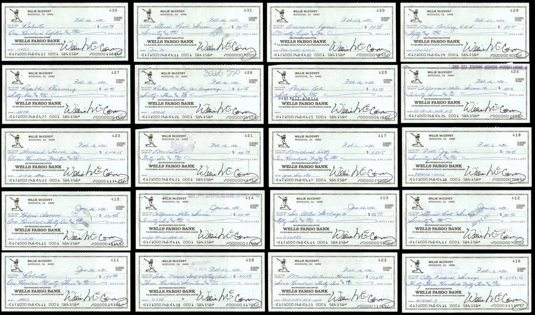Lot of 50 Willie McCovey 3x6 Checks San Francisco Giants SKU #219430