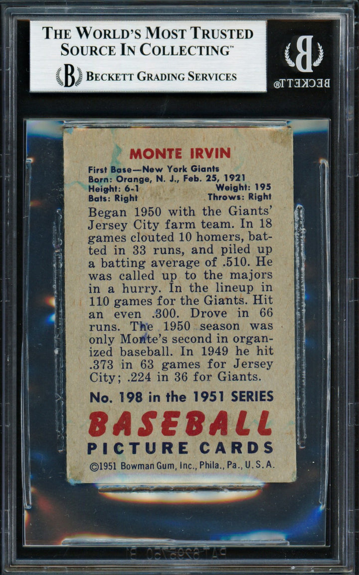 Monte Irvin Signed 1951 Bowman RC 198 New York Giants Beckett #18283457