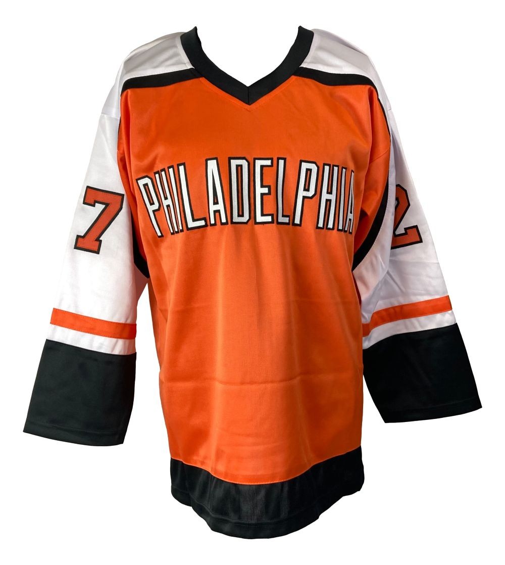 Ron Hextall Philadelphia Signed Orange Hockey Jersey 1st Goalie To Score BAS