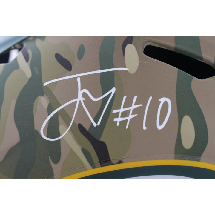 Jordan Love Autographed Green Bay Packers F/S Camo Helmet Beckett Witness 57148
