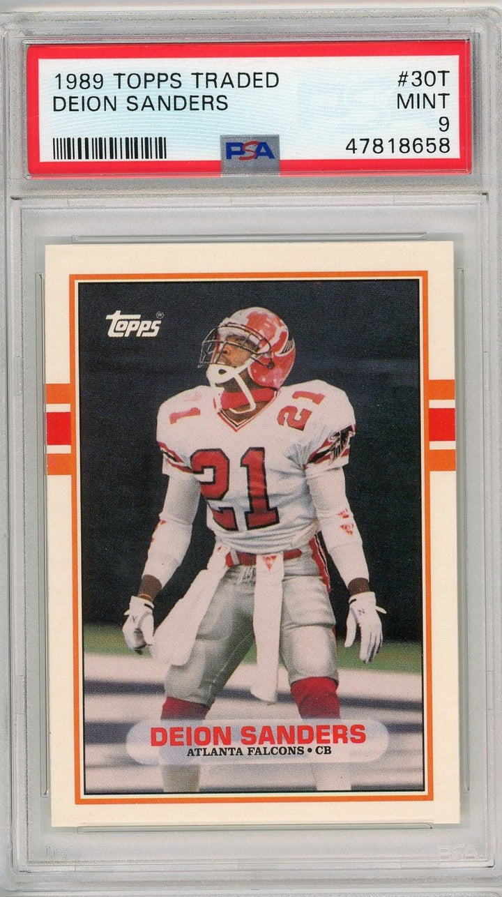 Graded 1989 Topps Traded Deion Sanders #30TTTT Rookie RC Card PSA 9