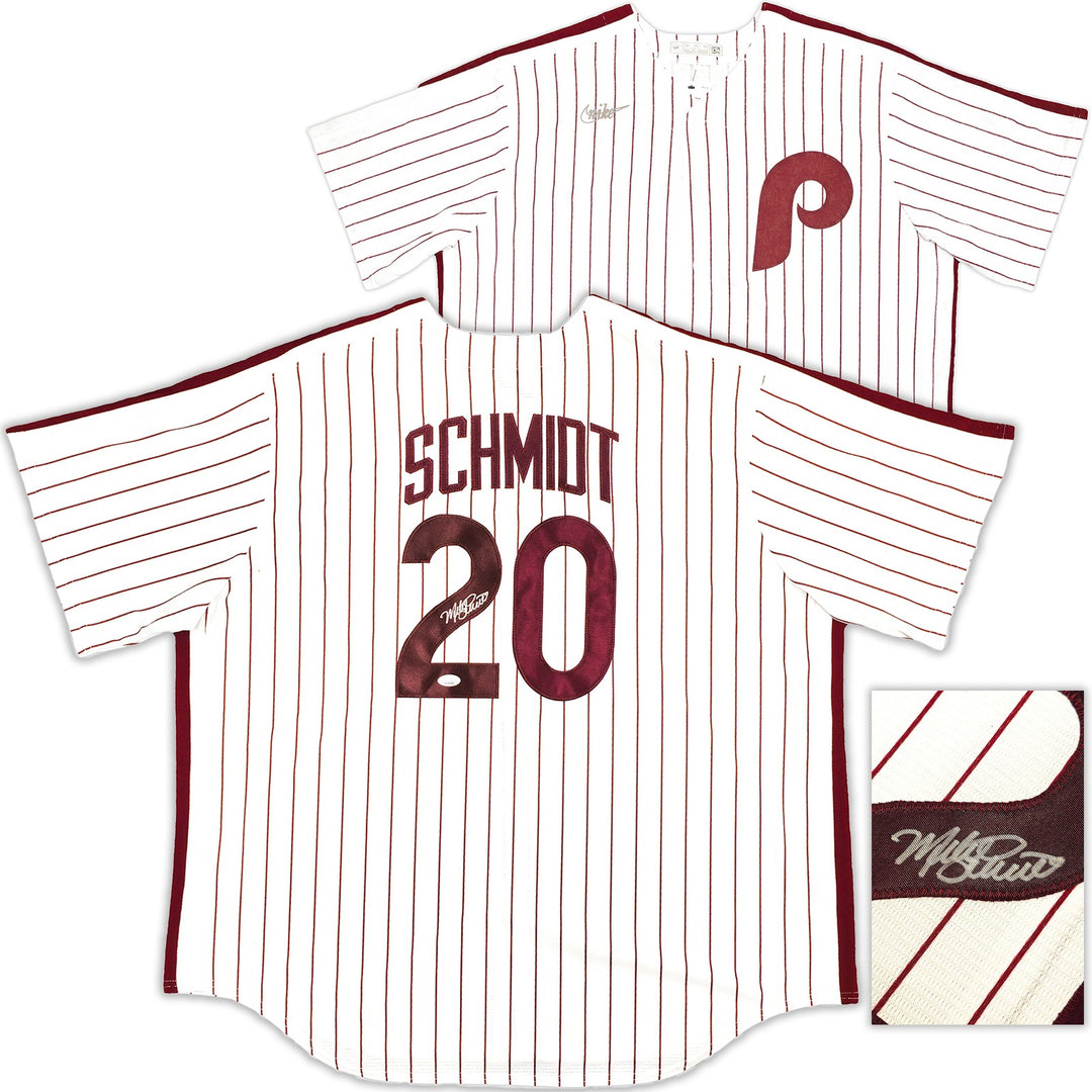 Phillies Mike Schmidt Auto White Nike Cooperstown Collection Jersey 2XL JSA