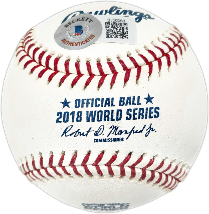 Mookie Betts Auto Off. 2018 WS Logo Baseball Red Sox & Dodgers Beckett BJ56053