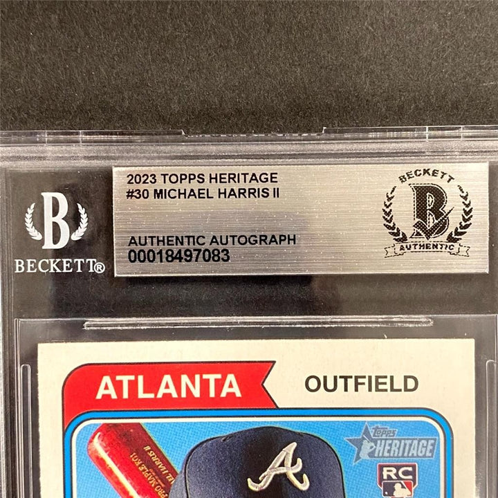 Michael Harris II signed 2023 Topps Heritage #30 RC Card auto Braves Beckett BAS