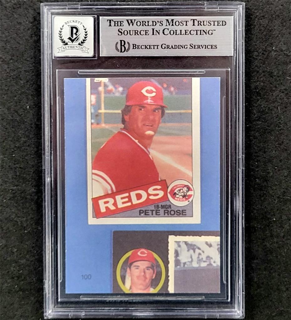 Pete Rose signed 1985 Topps #100 Cincinnati Reds Trading Card BAS BGS 10 auto