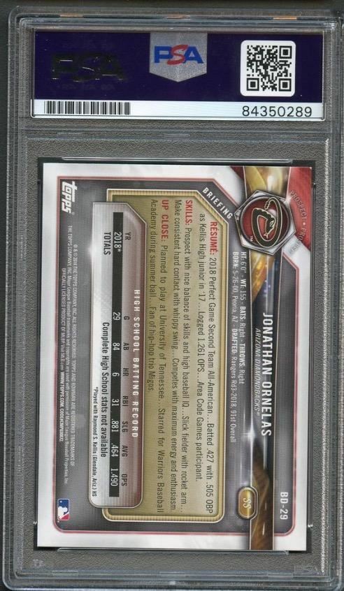 2018 Bowman Draft #BD-29 Jonathan Ornelas Signed Card PSA Slabbed Auto Diamondba