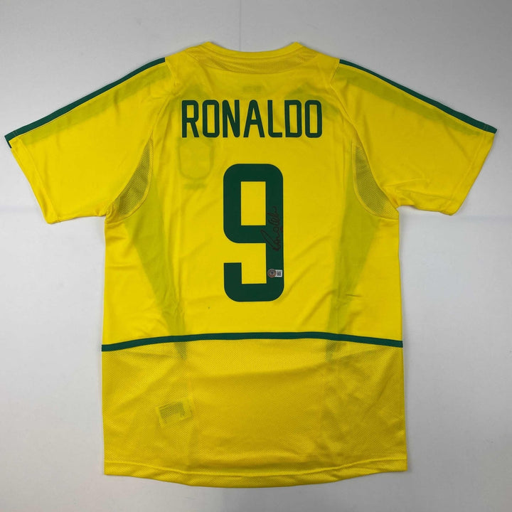 Autographed/Signed Ronaldo Nazario Brazil Yellow Jersey Beckett BAS COA