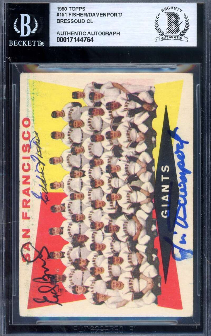 Jim Davenport Eddie Fischer Ed Bressoud Beckett BAS Signed 1960 Topps