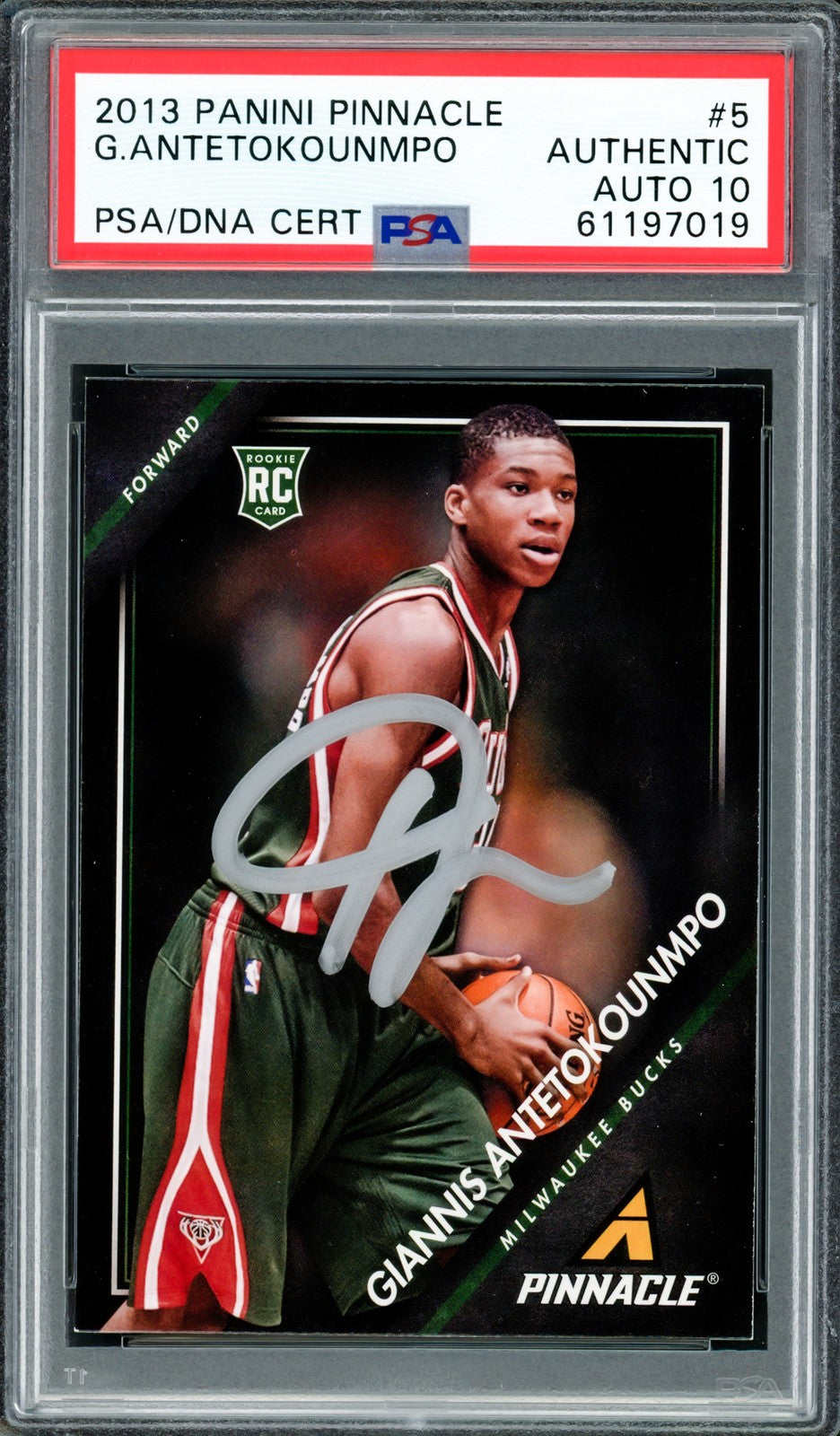 Giannis Antetokounmpo Signed 2013 Panini Pinnacle RC 5 Bucks Auto 10 PSA/DNA