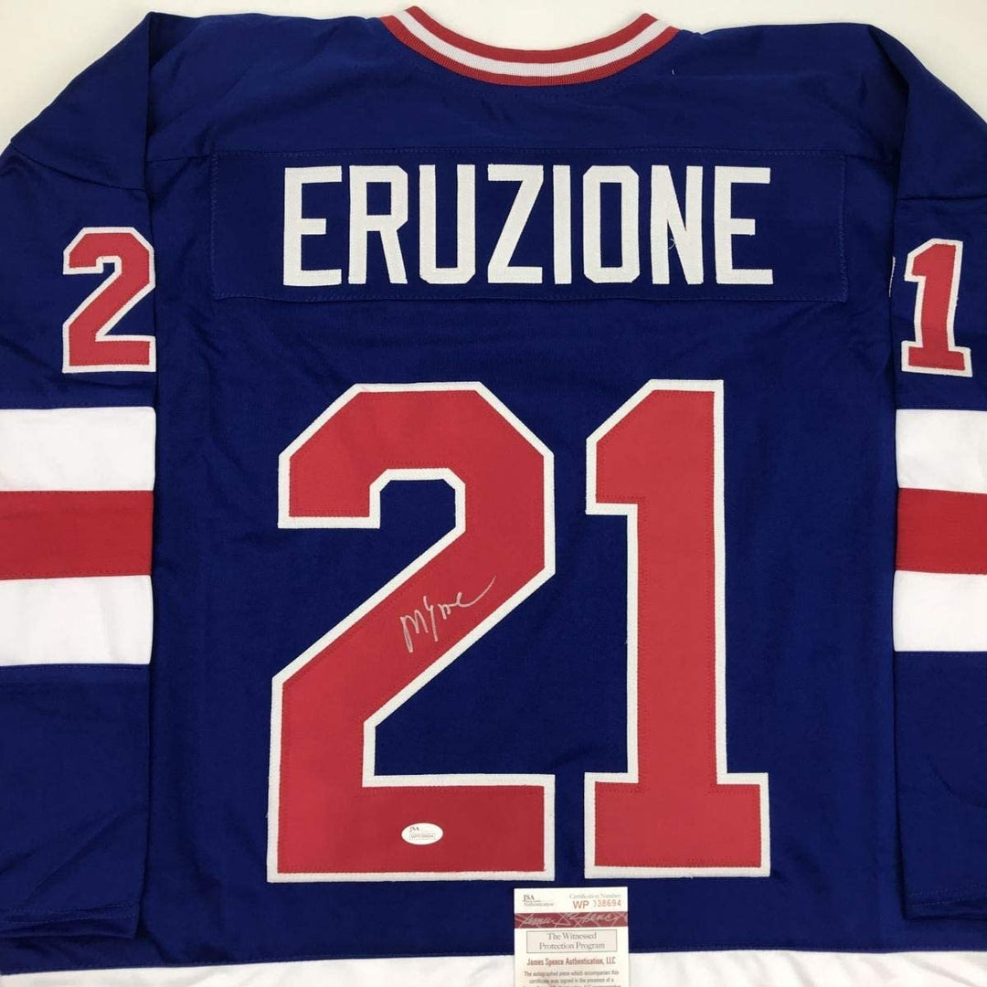 Signed Mike Eruzione Blue Team Miracle On Ice 1980 Jersey JSA COA