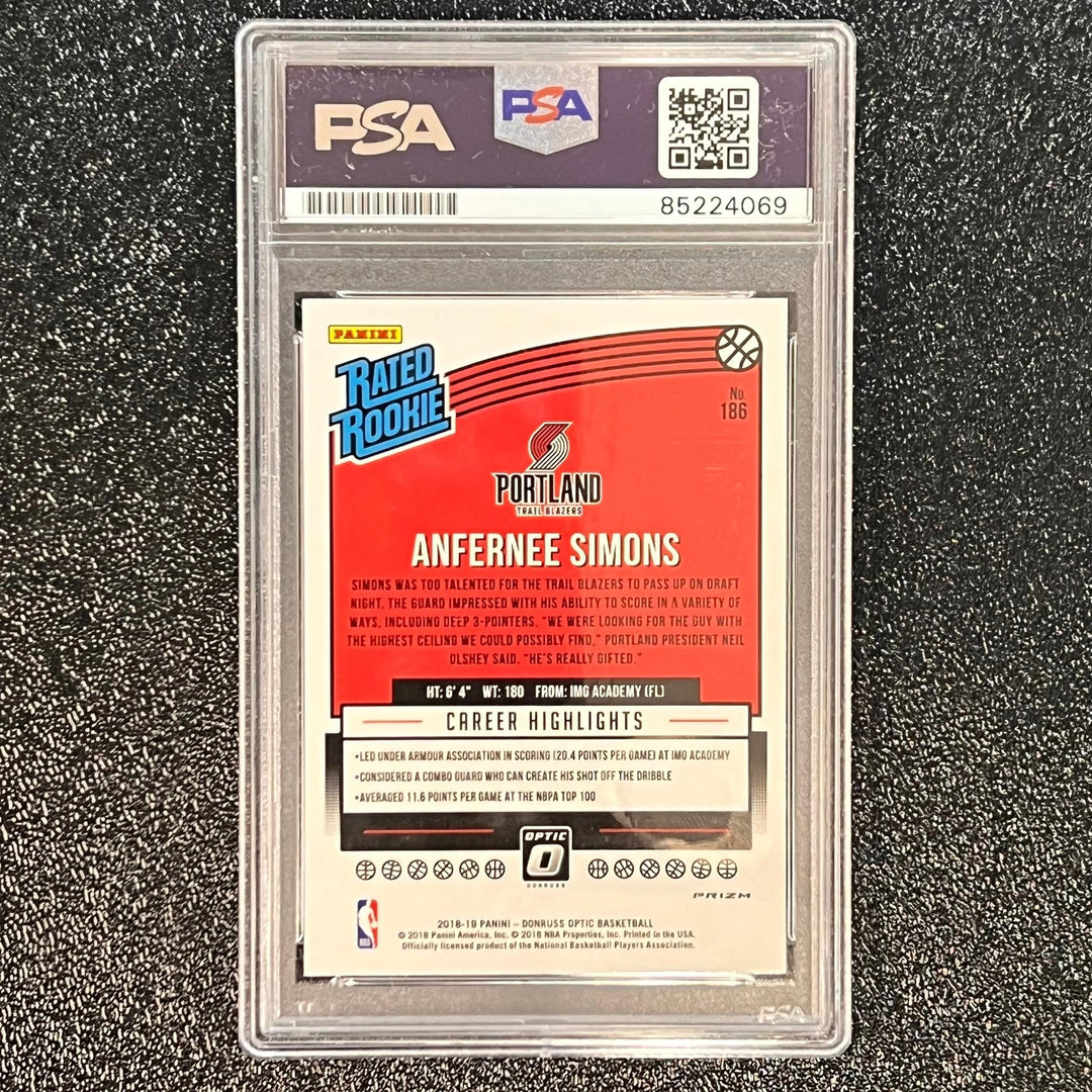2018-19 Donruss Optic #186 Anfernee Simons Signed Card AUTO Graded 10 PSA Slabbe