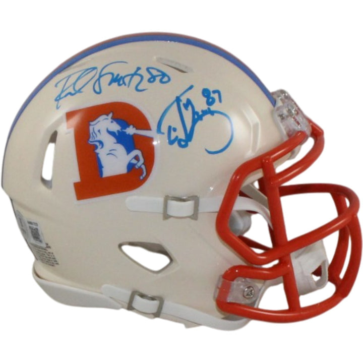 Ed McCaffrey Rod Smith Signed Denver Broncos Retro Mini Helmet Beckett 56383