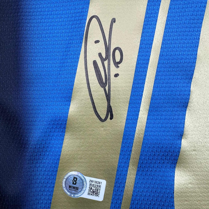 Autographed/Signed Francesco Totti Italy Blue Futbol Jersey Beckett BAS COA