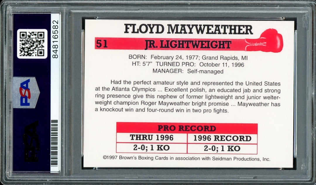 Floyd Mayweather Jr Auto 1997 Brown's Boxing Rookie Retro Reprint RC 51 PSA/DNA