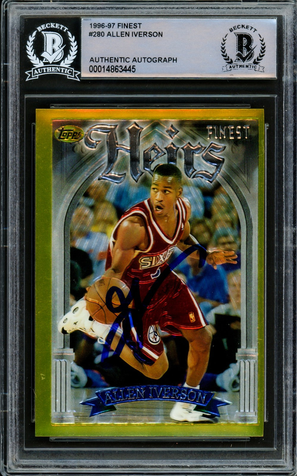 Allen Iverson Signed 1996-97 Topps Finest Gold RC 280 76ers Beckett #14863445