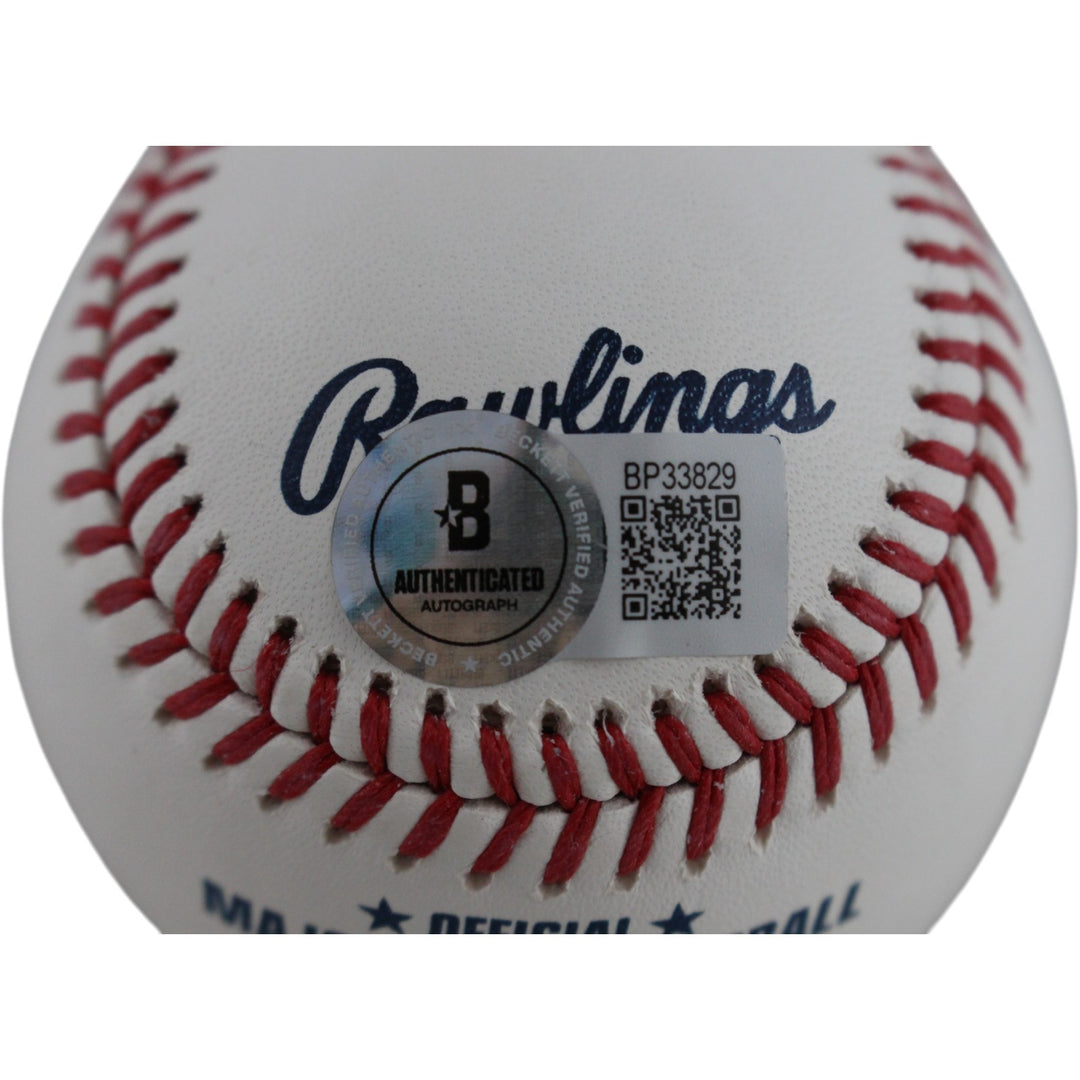 Nolan Ryan Autographed/Signed Texas Rangers OML Baseball HOF Insc. Beckett 51248