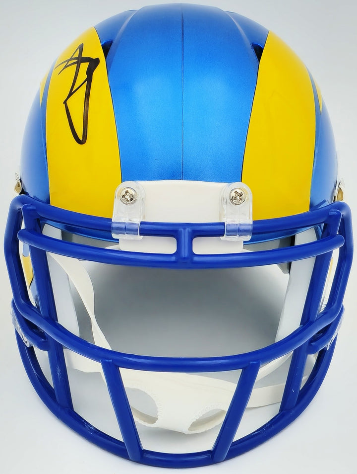Aaron Donald Auto Signed Los Angeles Rams Blue Speed Mini Helmet Beckett Witness