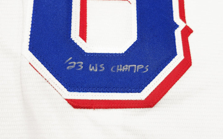Rangers Josh Jung Signed White Nike Jersey Size 2XLT "23 WS Champs" Beckett Wit