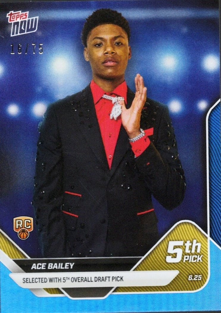 2025 Topps Now Ace Bailey #D5 Blue Foil /75 Utah Jazz Rookie RC Card