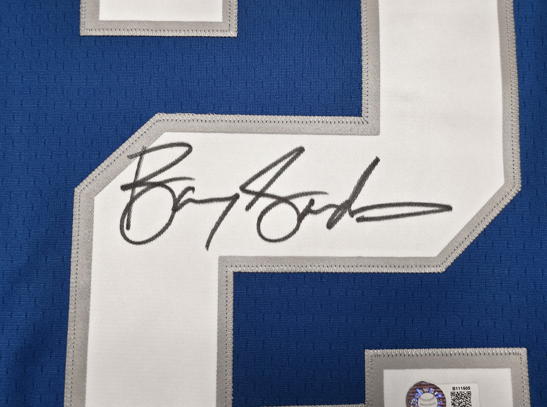 Lions Barry Sanders Auto Blue M&N 1996 NFL Legacy Throwback Jersey 44 Beckett