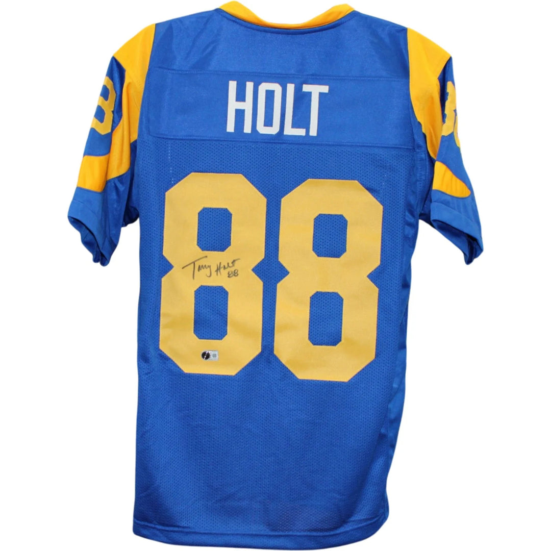Torry Holt Autographed/Signed Pro Style Sz XL Blue Jersey Beckett W 58520