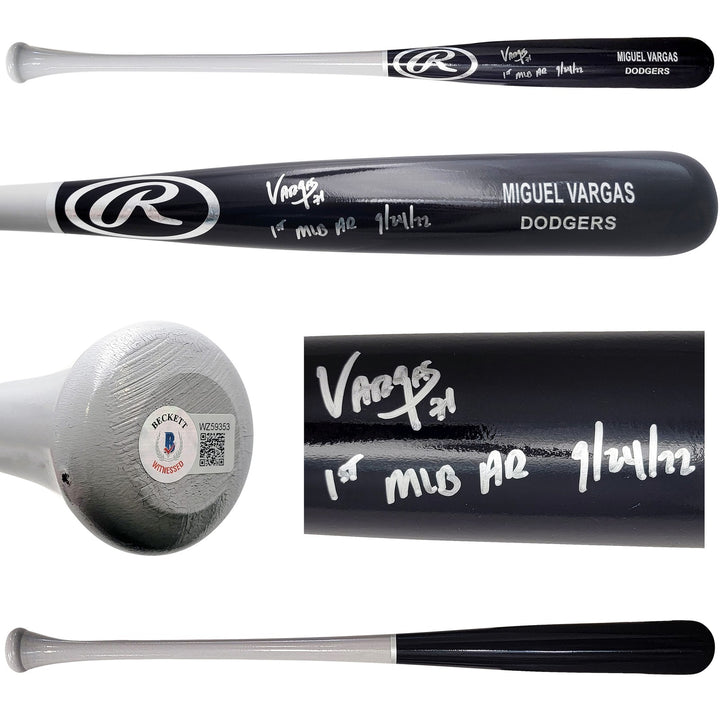 Miguel Vargas Auto Black Rawlings Game Model Bat Dodgers 1st MLB HR BAS