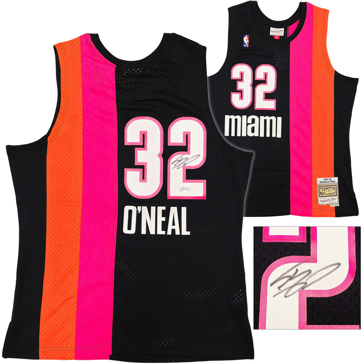 Heat Shaquille O'Neal Auto Black Auth Mitchell Ness 05-06 Swingman Jersey L PSA