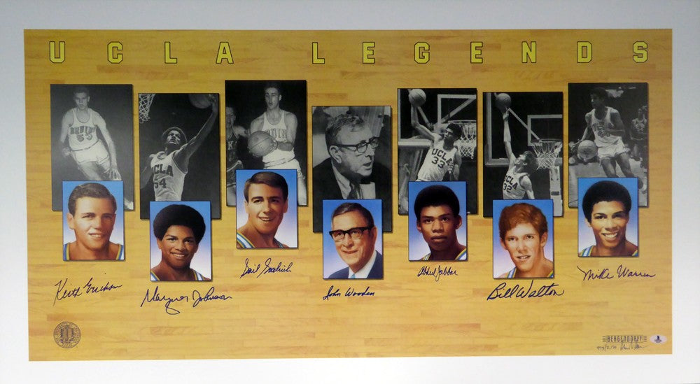 UCLA Bruins Legends Auto Lithograph 7 Sig Kareem Abdul-Jabbar Wooden Bill Walton