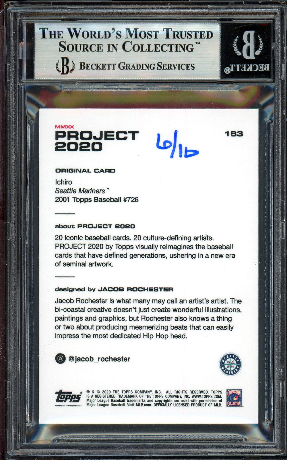 Ichiro Suzuki Signed Topps Project 2020 Jacob Rochester Card 183 #6/10 Beckett