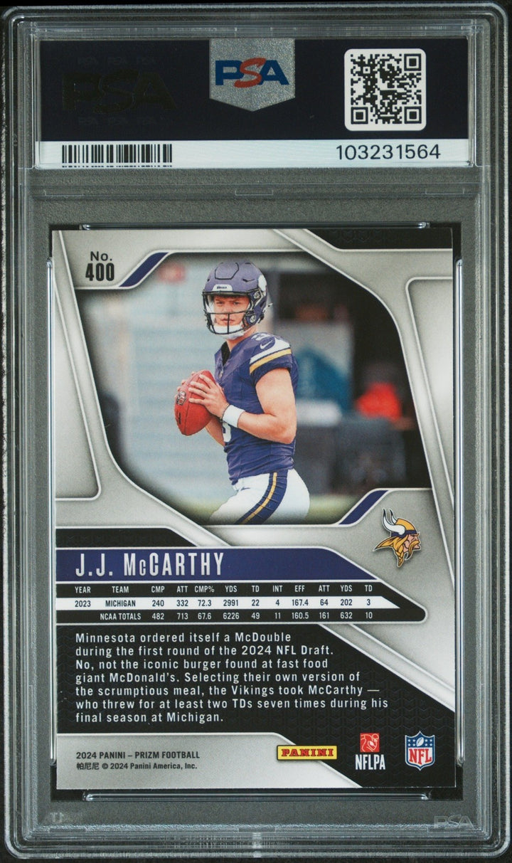 Graded 2024 Panini Prizm JJ McCarthy #400 Rookie RC Football Card PSA 10