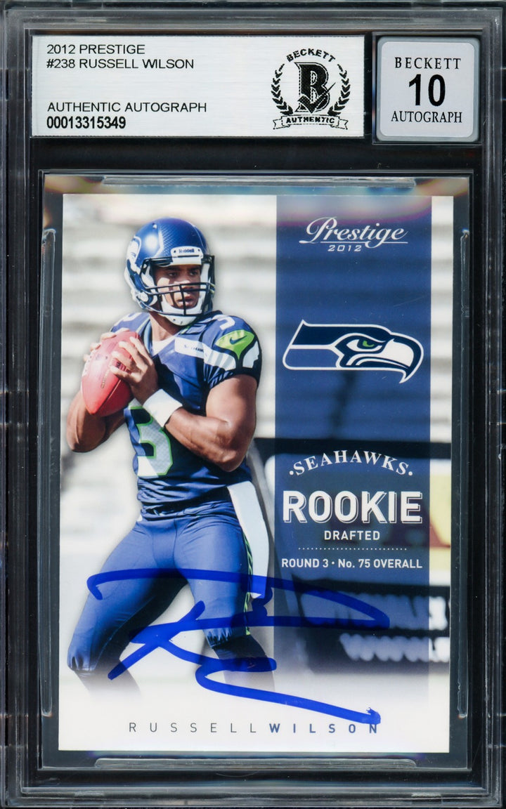 Russell Wilson Signed 2012 Panini Prestige RC 238 Seahawks Auto GM 10 Beckett