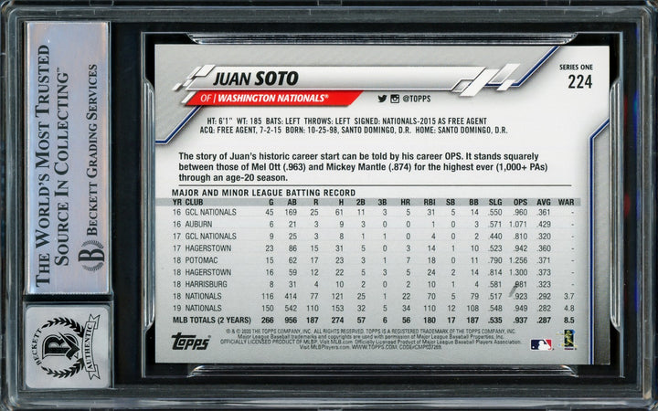 Juan Soto Signed 2020 Topps Card 224 New York Mets Auto GM 10 Beckett