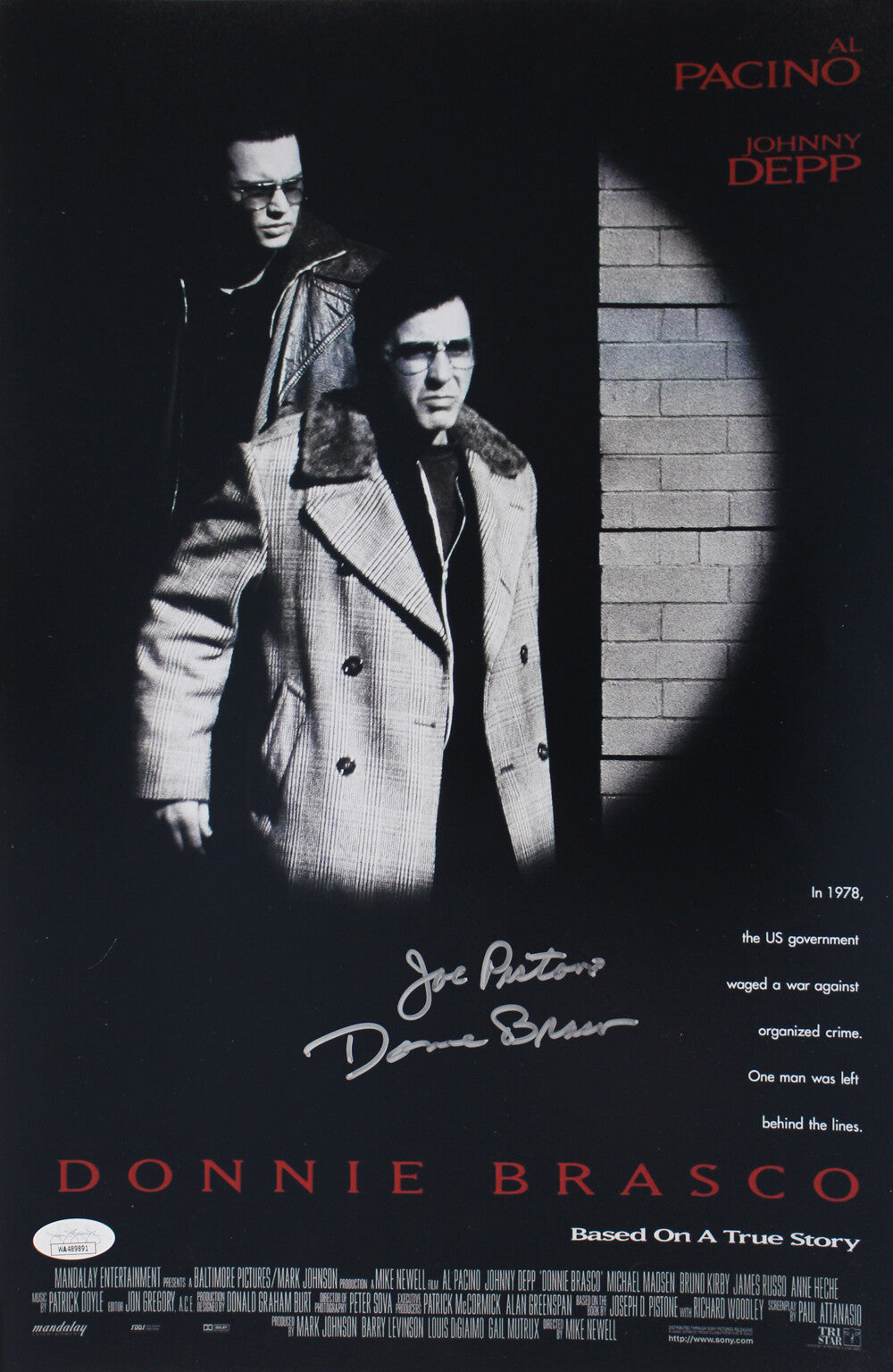 Joe Pistone Autographed/Signed Donnie Brasco 11x17 Photo Beckett 38684