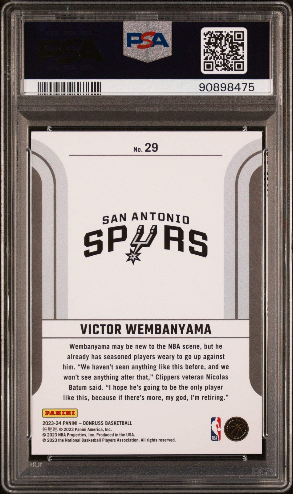 Graded 2023 Donruss Victor Wembanyama #29 Franchise Feat Basketball Card PSA 10