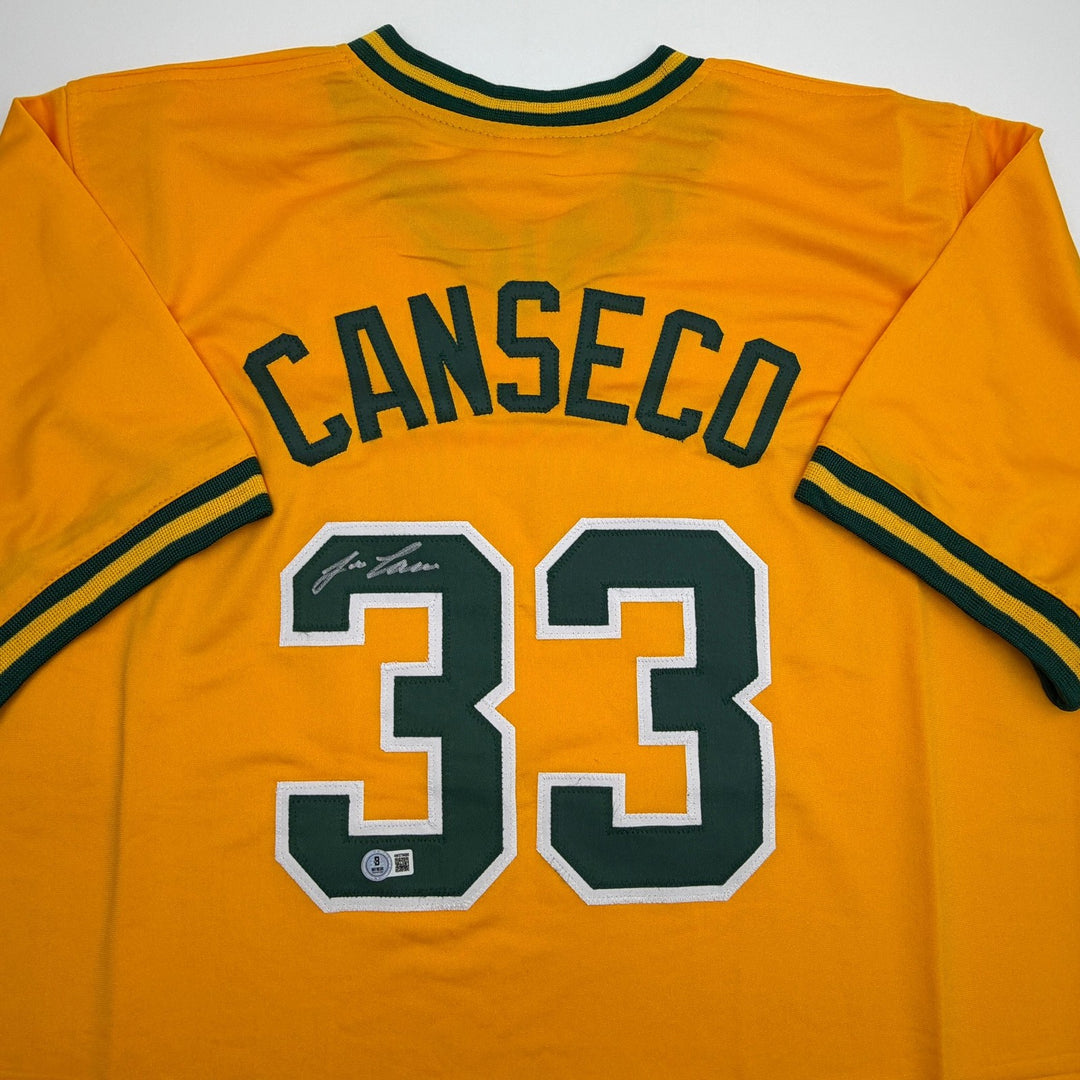 Autographed/Signed JOSE CANSECO Oakland Yellow Baseball Jersey JSA COA Auto