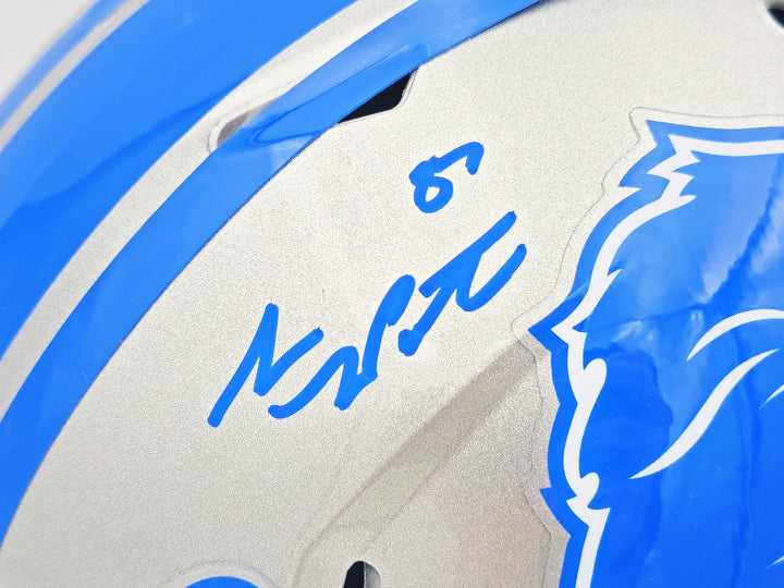 Sam LaPorta Auto Signed Lions Silver Full Size Replica Speed Helmet Beckett Wit