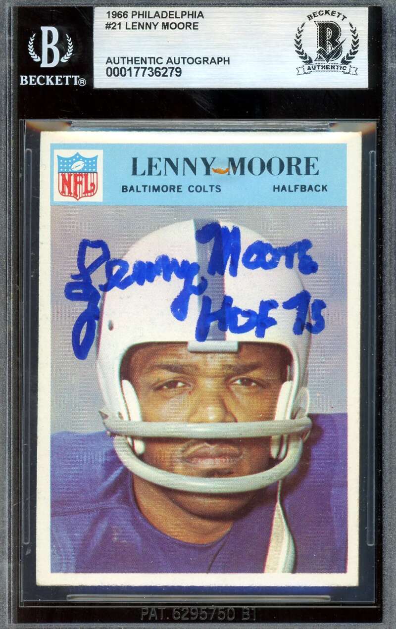 Lenny Moore Beckett BAS Signed 1966 Philadelphia Gum Autograph